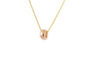 One donut-shaped bead in rose gold on chain.
