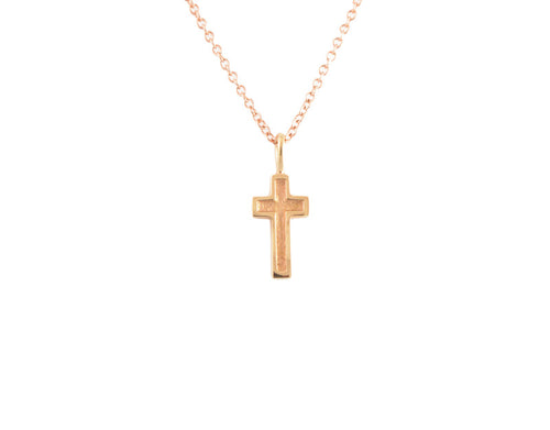 Small cross hollow in centre matte finished, high polished rim, on chain, rose gold.