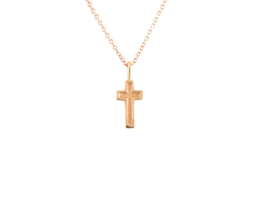 Small cross hollow in centre matte finished, high polished rim, on chain, rose gold.