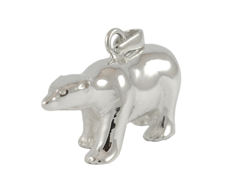 Sterling silver sculpted polar bear pendant.
