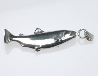Sterling silver sculpted salmon pendant.