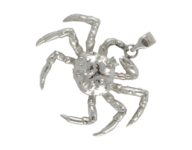 Sterling silver sculpted red king crab pendant.