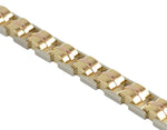 Solid rose, white, yellow 18k gold link bracelet.