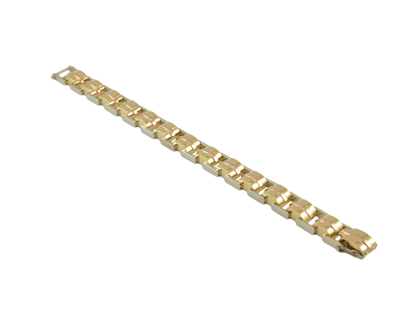 Solid rose, white, yellow 18k gold link bracelet.