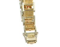 Solid rose, white, yellow 18k gold link bracelet.