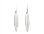 Very long silver drop earrings in the shape of vanilla beans.