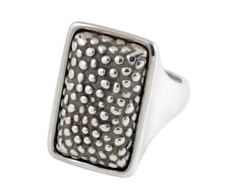 Very large silver ring rectangular face with granulation and blackening. 