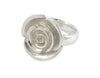 Large silver ring in shape of carved rose. Frosted.
