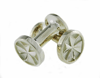 Barbell shaped cufflinks, silver. Maltese cross motif.