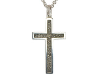 Very large silver cross pendant, blackened.  Hung on silver chain.