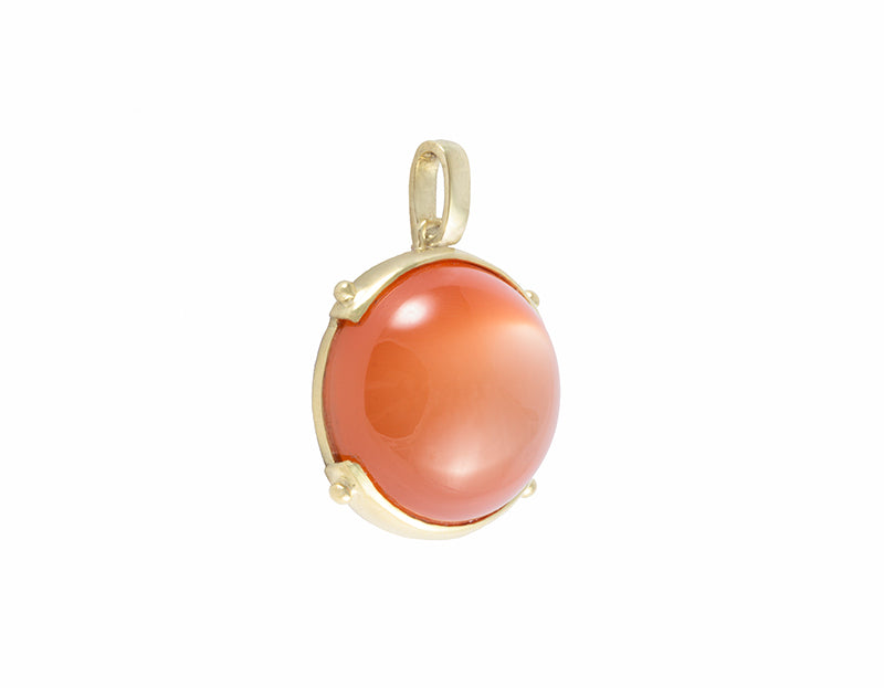 Orange moonstone, green 18k gold pendant.