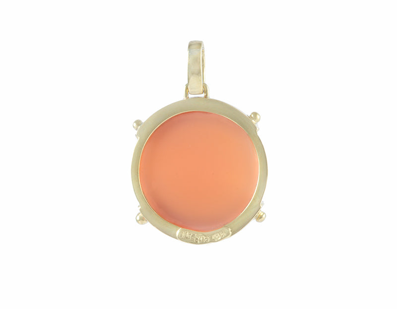 Orange moonstone, green 18k gold pendant.