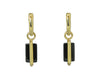 Small wafers of black onyx with gold frame through centre. Drops hang from small U shaped hoops in yellow gold.