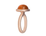 Rose 18 karat gold ring set with round amber with insect inside.