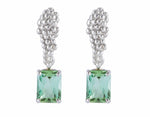 Platinum studs in shape of a bunch of grapes, with green rectangular gems hanging from bottom.