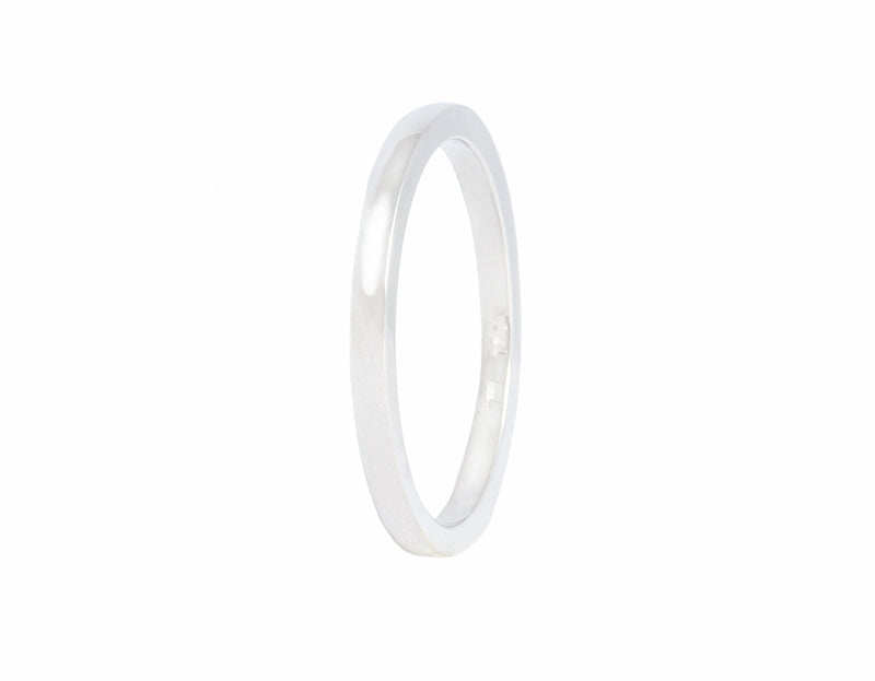 Thin smooth platinum band, slight dome across the top.