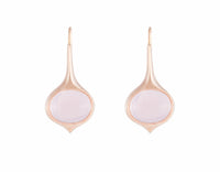 Rose gold drop earrings with oval shaped pink smooth gems.