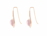 Rose gold drop earrings with oval shaped pink smooth gems.