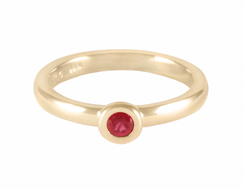 18k yellow gold skinny ring with natural ruby