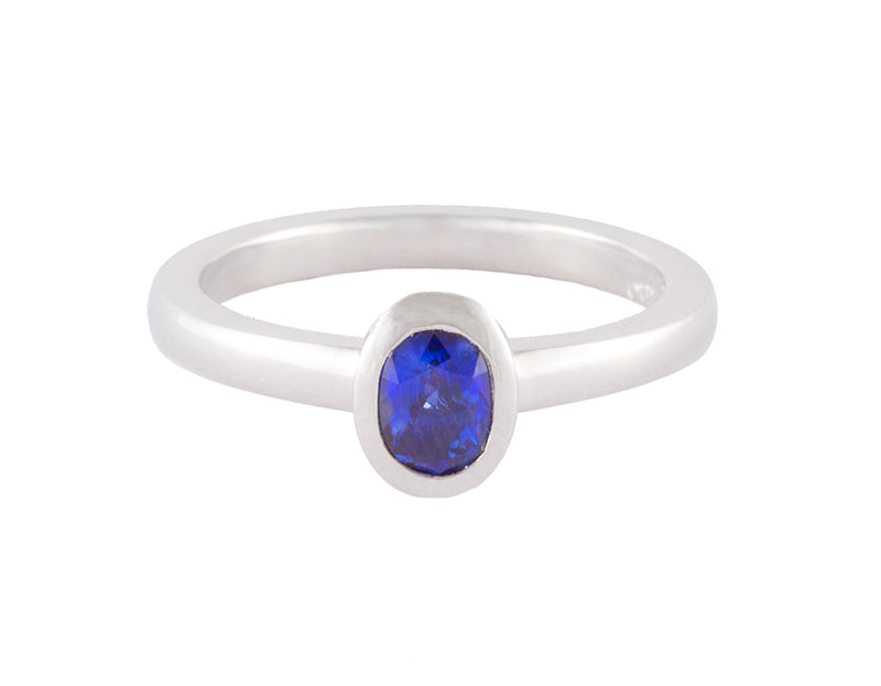 Platinum ring set with sapphire.