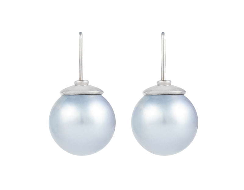 Large silver blue pearls with platinum cap and shepherd's hooks