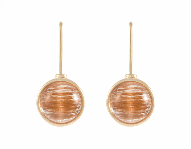 Rutilated quartz with cat's eye 18k yellow gold earrings