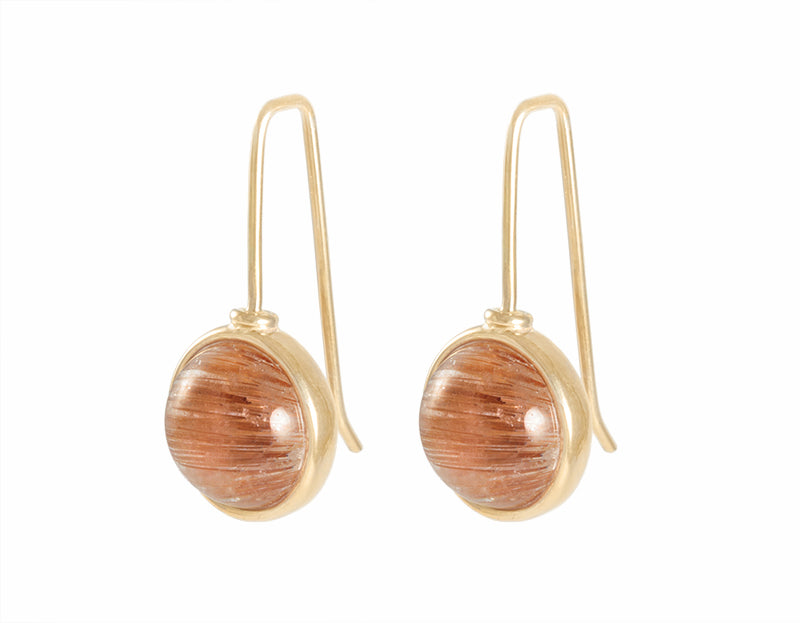 Rutilated quartz with cat's eye 18k yellow gold earrings