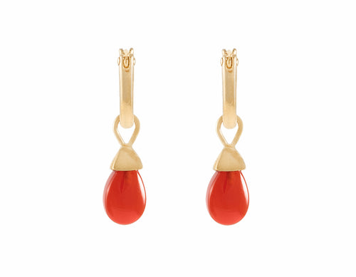 carnelian drops in 18k yellow gold on hoops.
