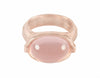 Oval rose quartz cabochon in 18k rose gold ring.