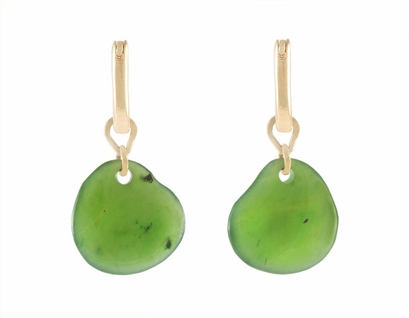 Jade drops on 18k yellow gold hoops