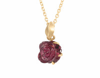 Rhodolite garnet carved rose pendant 18k yellow gold