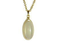 Green gold pendant set with large oval green moonstone and diamond clasp on green gold chain..