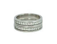 White gold  matching bands with diamonds.