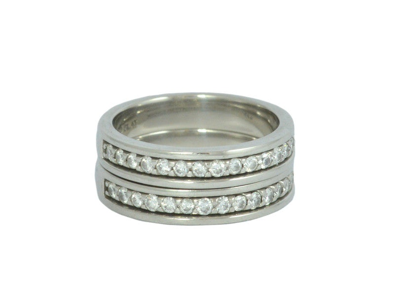 White gold  matching bands with diamonds.
