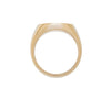Large oval signet ring for man in yellow 18k gold with family crest engraving.